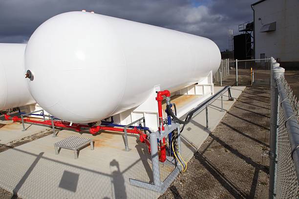 Large pressurized fuel tanks. Selective focus on tanks.